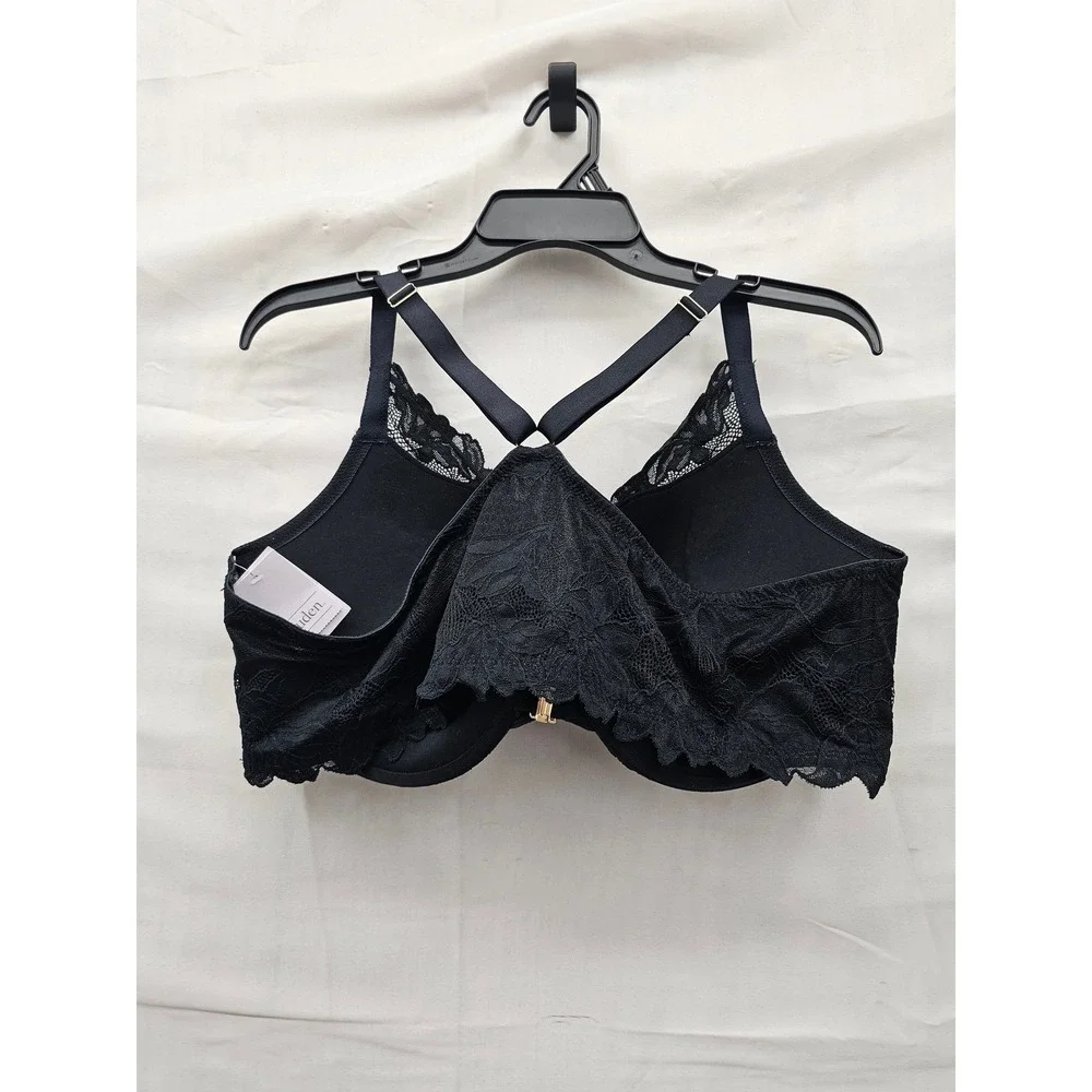 Audacious Womens Lace Front Close Push Up Plunge Bra Black Nylon Casual Size 46D